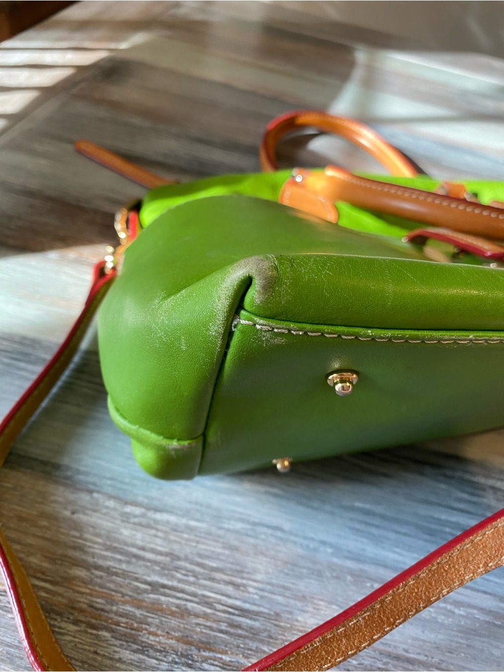 Dooney & Bourke Dillen Double Pocket Satchel green leather wallet key chain - Picture 8 of 16